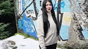 Tattooed goth beauty rides cock and takes spit roast in homemade public session