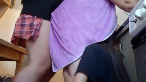 While Our Housekeeper Is Cleaning The Kitchen, I Fuck Her In The Ass, And My Girlfriend Licks Her