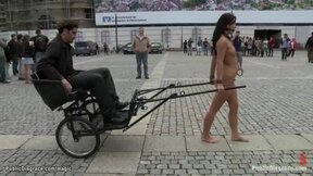 Romanian slut pulling chariot in public