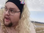 Chub Sissy Slave Drinks Water from a Farmers Field like a DOG!