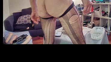 RIDING BIG DILDO IN STOCKING