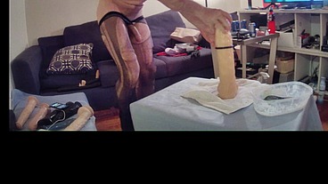 RIDING BIG DILDO IN STOCKING