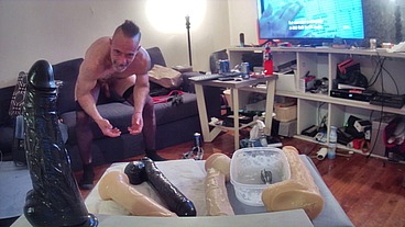 RIDING BIG DILDO IN STOCKING