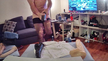 RIDING BIG DILDO IN STOCKING
