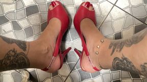 in red heels going to meet my foot fetishist