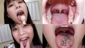 Ayami Emoto - Showing inside cute girl's mouth, chewing gummy candys, sucking fingers, licking and sucking human doll, and chewing dried sardines mout-114