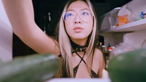 Japanese vixen's late night snack turns into a protein facial