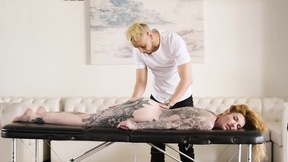 Lavishly tattooed slut Penny Archer gets fucked hard on the massage table