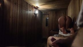 Brunette BBW Fascinated a Stranger With Her Huge Phat Ass In the Public Sauna