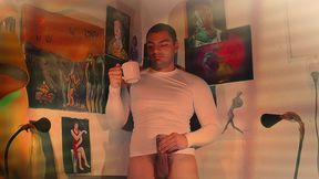 Sexy Number One - Big Penis Masturbation with Wall Background Full of Artworks by the Artist Cristopher Rebellato Alexis Himself