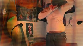 Sexy Number One - Big Penis Masturbation with Wall Background Full of Artworks by the Artist Cristopher Rebellato Alexis Himself