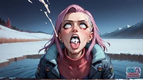 Crimson Hooded Orgasm in Snowy Peaks