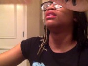 Tranny gags on 9 Inch dildo