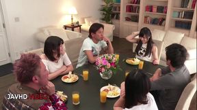 Group Sex session features hot Asian teens craving Creampie action intense pleasure Teen