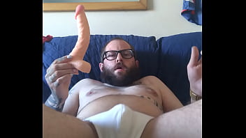 Boy in jockstrap fucks sloppy hole with dildo