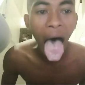 Black teen with massive cock takes a shower part II