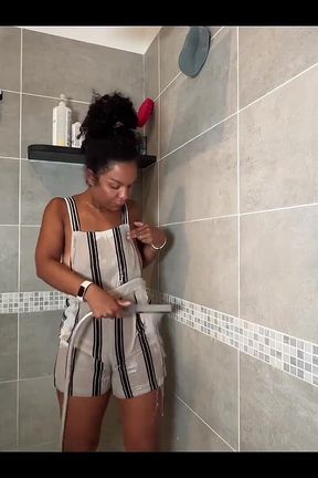 From Dry to Wet Under a Shower Tease