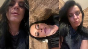 beautiful milfycalla with hungry pussy pee in the toilet, pissing close up