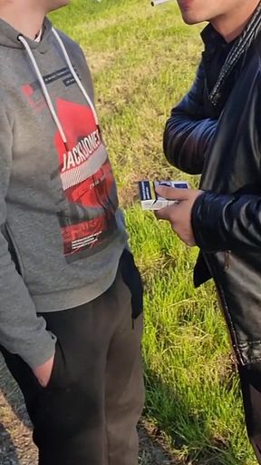 Gay Couple Smoke, Kiss, Blowjob and Cum Outdoor