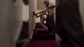 Wild public doggystyle pounding in the hotel stair! Slender blonde MILF gets her ass railed doggystyle