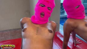 Woman Moaning with Pleasure Inside the Red Car.