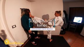 Olga white gi karate awesome face kicks