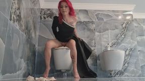 Lady Bathroom Emergency – Elegant Dress Toilet Fetish