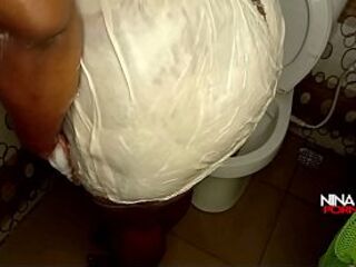 Black gal twerking in her baths and neighbor sneak in to screw ass