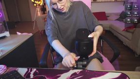 Cute Trans Blonde Unpacks Cock Milker And Gushes Massive Load