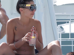 Young nudist showing her perfect natural breasts