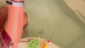 Resort garden tub wearing the Hawaiian shirt part two with anal hook and orgasm!