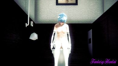 Evangelion Hentai - Rei Ayanami Pee in a Toilet