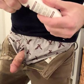 Never published, a verbal  jerk-off, test new lube and Tenga Egg, boxers, cumshot, tight jeans, edging with pre-cum.