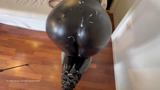 Sticky cum all over my leather JUMPSUIT