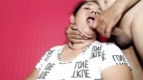 husband takes wife's tight throat