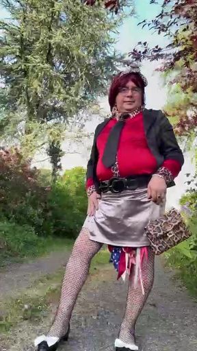 Dressed in a little grey skirt for an evening out
