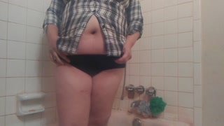 Chugging From Shower Hose- Giant Belly Inflation in Button Down Shirt