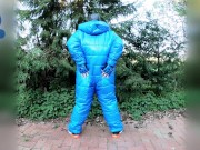 Pawing off outdors in new puffa suit