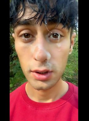 Walk and Jerk off with Cum on Face by Stranger Outdoor