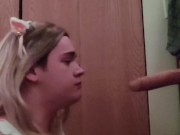 SissyKitten Crossdresser Face Fucks Self With Dildo - OF TEASER