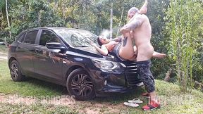 Busty tattooed brunette MILF gets fucked outdoor