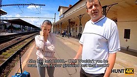 With lust in eyes wife gives muff to man to make hubby watch