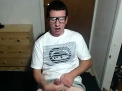 Cute nerdy boy cum to face on webcam