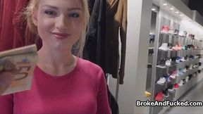 Shop girl gives top for quick cash