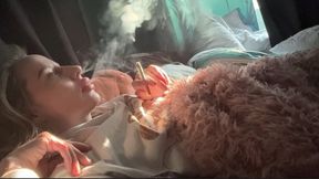 Your gf Chain smokes in bed marlboro 100 & Eve 120