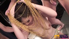 As 'two horny&#x1F975; dudes' ravage 'Japanese cougar's' gaping vulva and salacious mouth