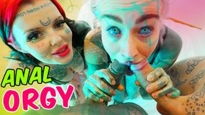 Tattoo Sluts Gaping ANAL holes in rough Foursome - ATM &amp; POV