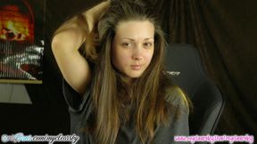 Healthy long brown hair and natural face - fetish, solo, closeup, webcam