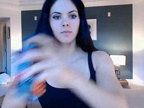 Amateur brunette strips and toys pussy in solo 01