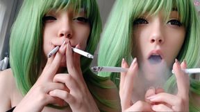 Cute Green Hair Egirl smoking 2 cigarettes at the same time (ask me for full vid)